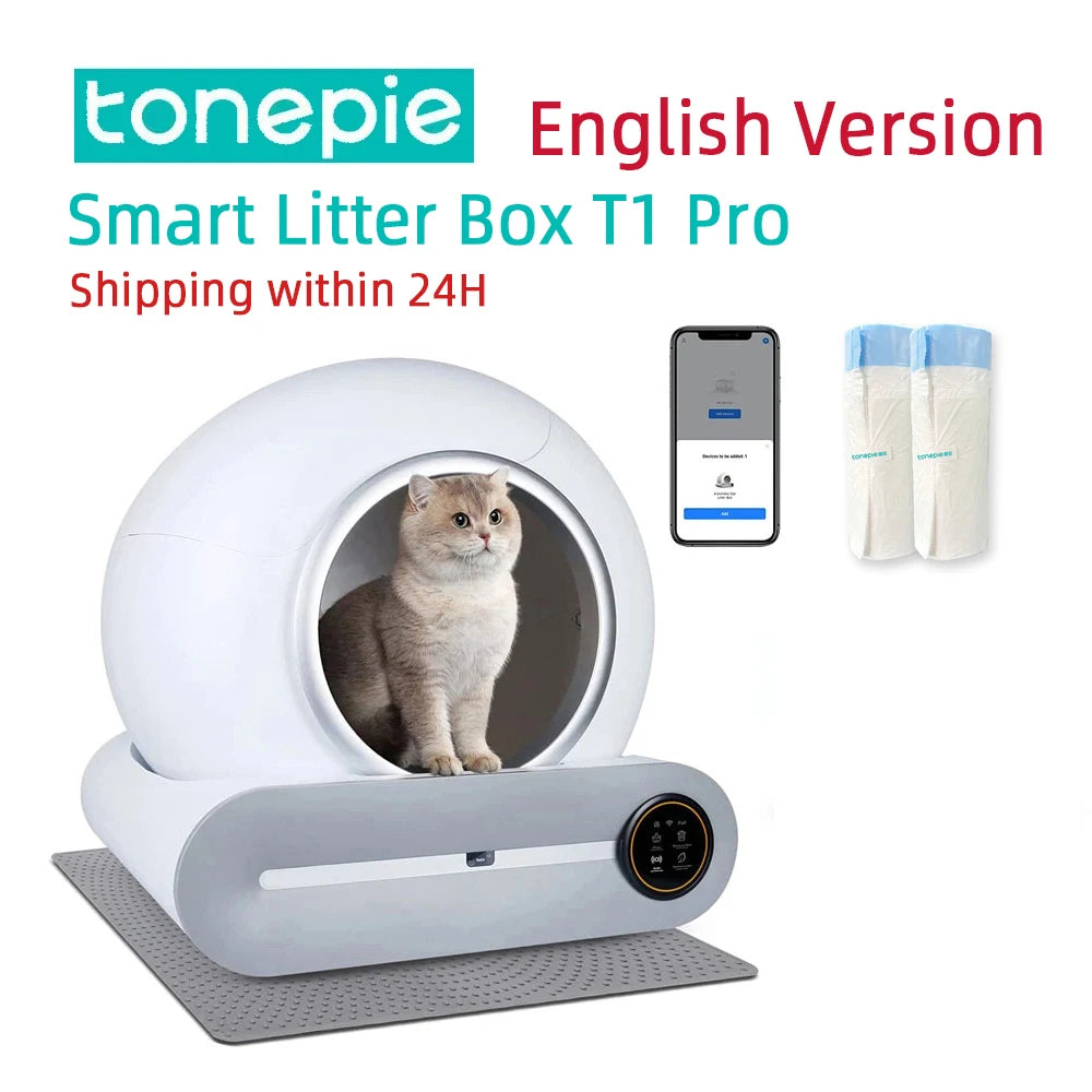 Tonepie 65L Automatic Smart Cat Litter Box Self Cleaning Fully Enclosed Cat Litter Box Pet Toilet Litter Tray English Versions