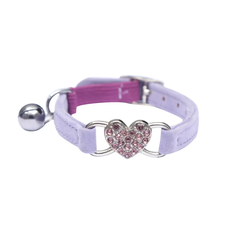 Heart Charm and Bell Cat Collar Safety Elastic Adjustable with Soft Velvet Material 8 Colors Pet Product Small Dog Collar