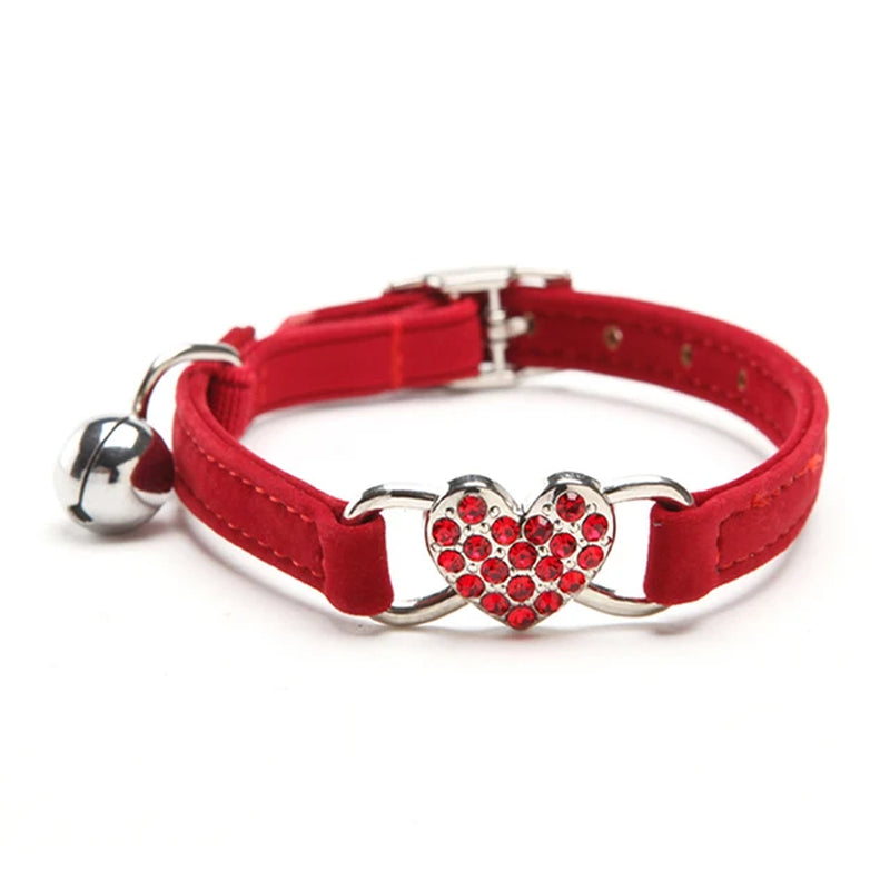 Heart Charm and Bell Cat Collar Safety Elastic Adjustable with Soft Velvet Material 8 Colors Pet Product Small Dog Collar