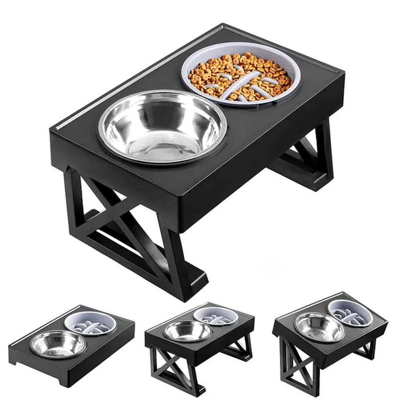 Dog Double Elevated Bowls Stand 3 Adjustable Height Pet Slow Feeding Dish Bowl Medium Big Dog Elevated Food Water Feeders Table